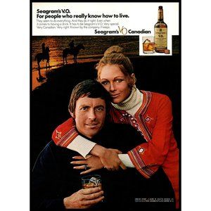 1972 Seagram's VO Canadian Whisky Whiskey Vintage Print Ad Horseback Beach Art